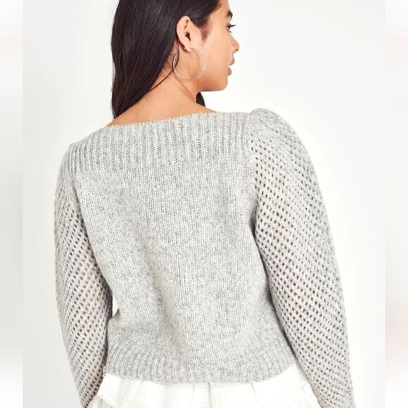 LoveShackFancy Rosie Pullover Gray Sweater Puffer Sleeve Size Medium - Picture 9 of 15